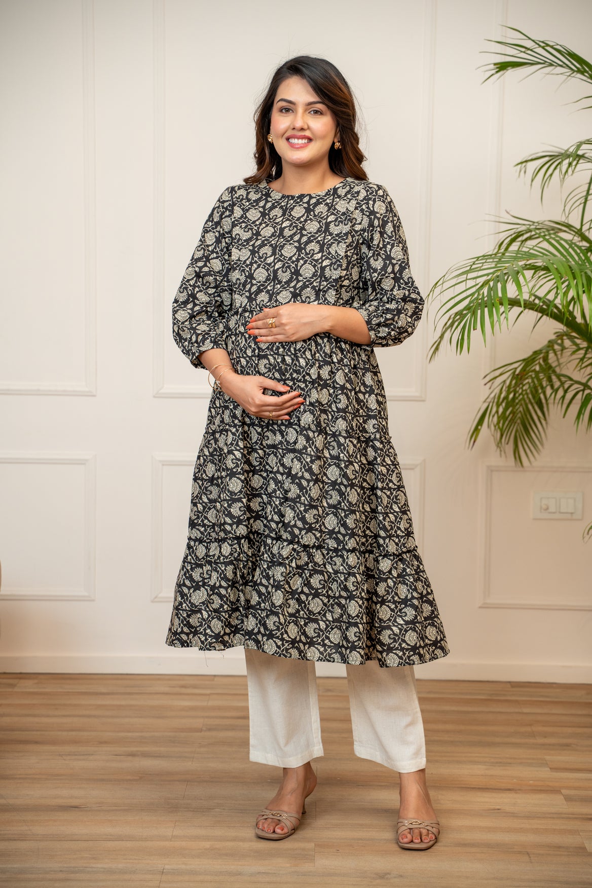 Everyday Bloom Black Maternity & Nursing Kurta