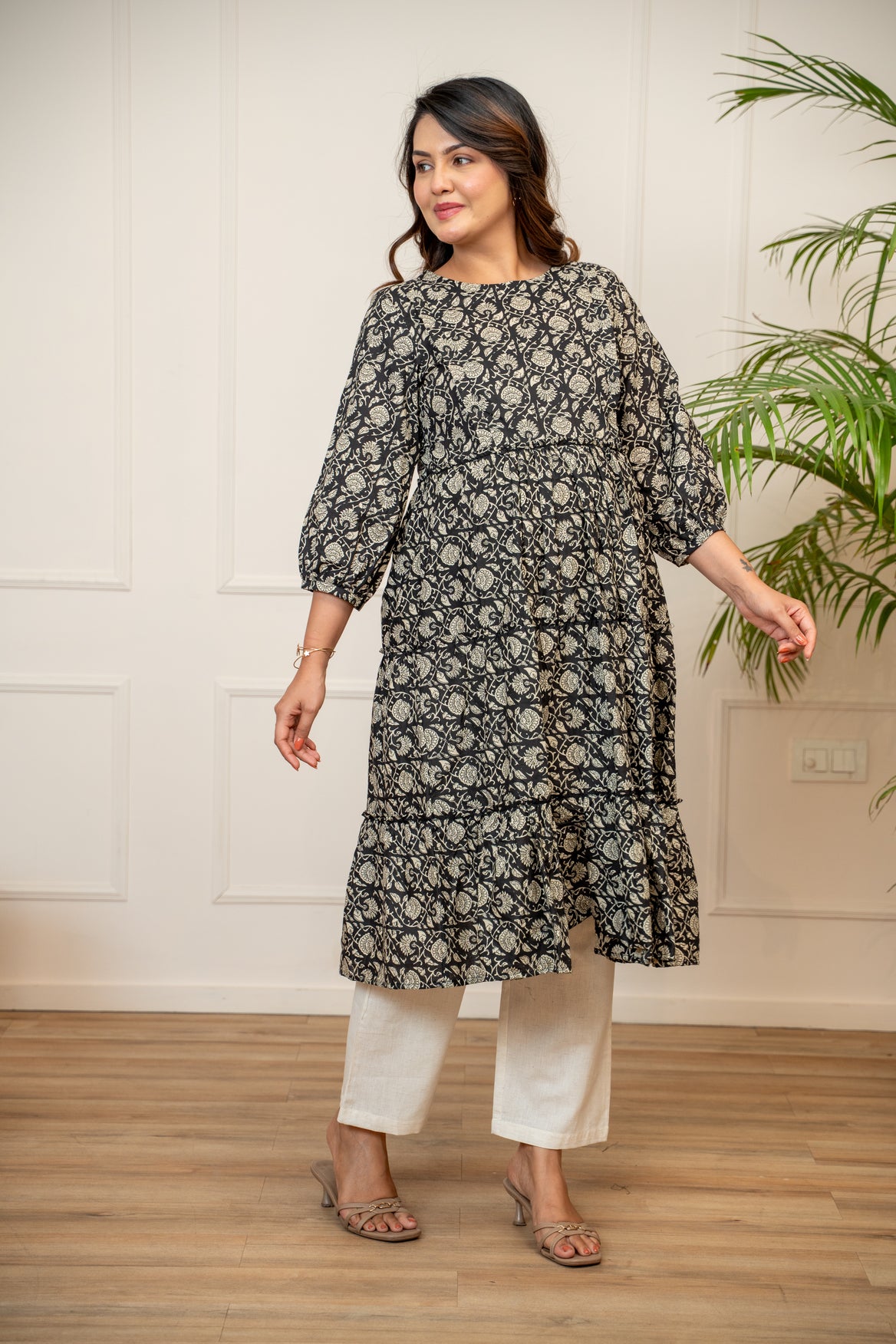 Everyday Bloom Black Maternity & Nursing Kurta