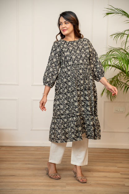 Everyday Bloom Black Maternity & Nursing Kurta