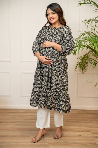 Everyday Bloom Black Maternity & Nursing Kurta