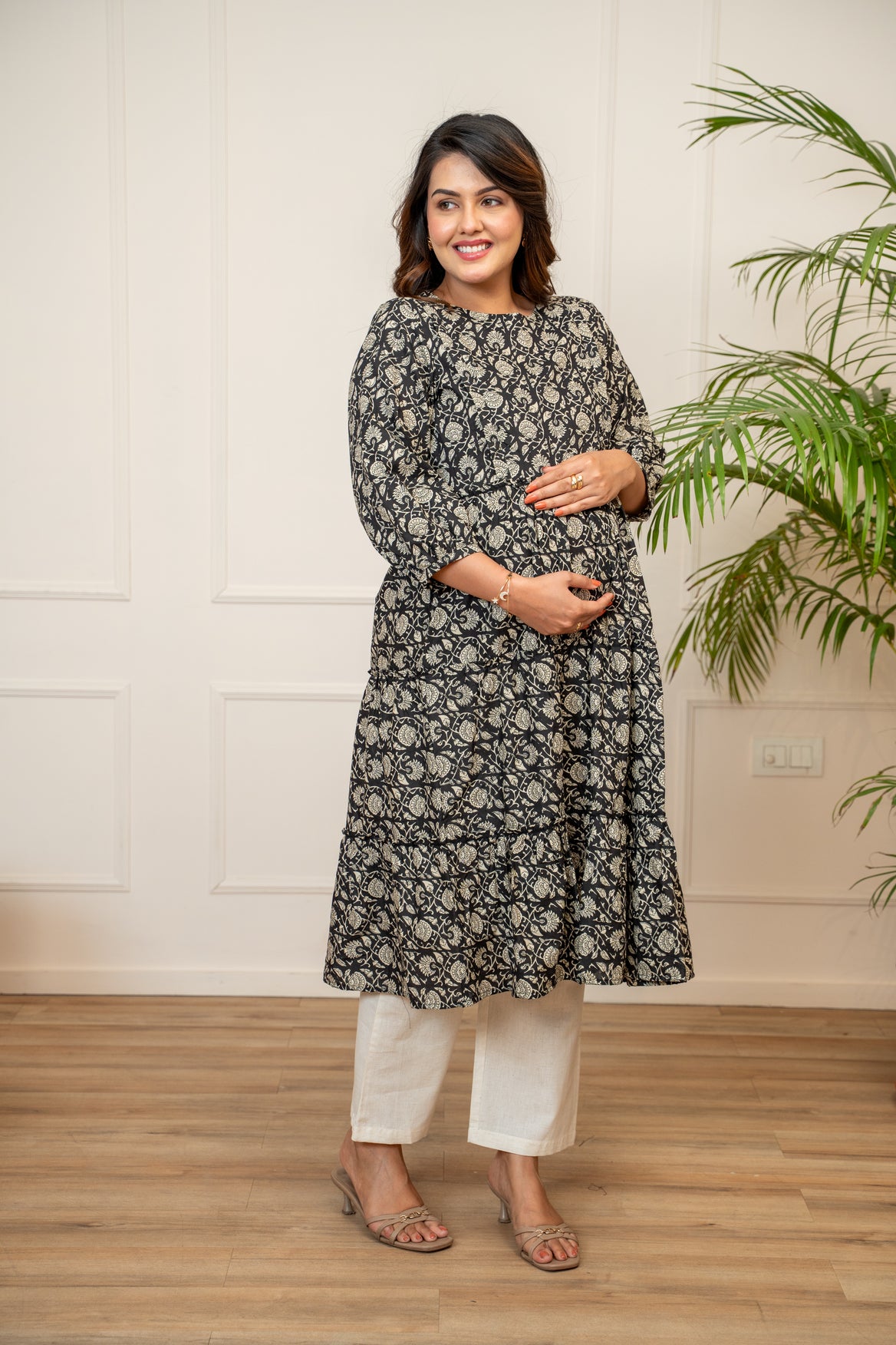 Everyday Bloom Black Maternity & Nursing Kurta