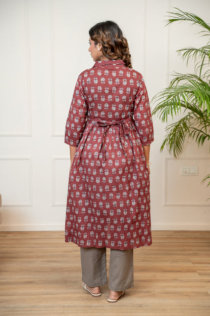 Mulberry Mist Buttoned Cotton Maternity & Nursing Kurta