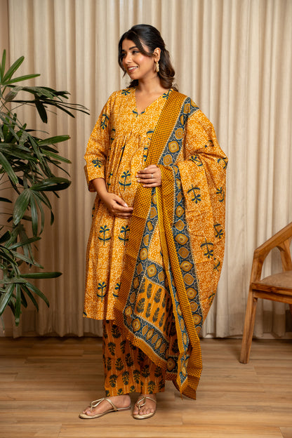 Amaltas Grove Maternity & Nursing Kurta Pant Set with Dupatta