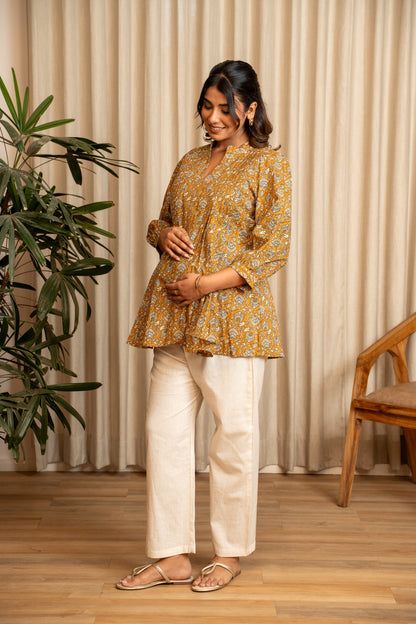 Everyday Bloom Mustard Maternity & Nursing Top