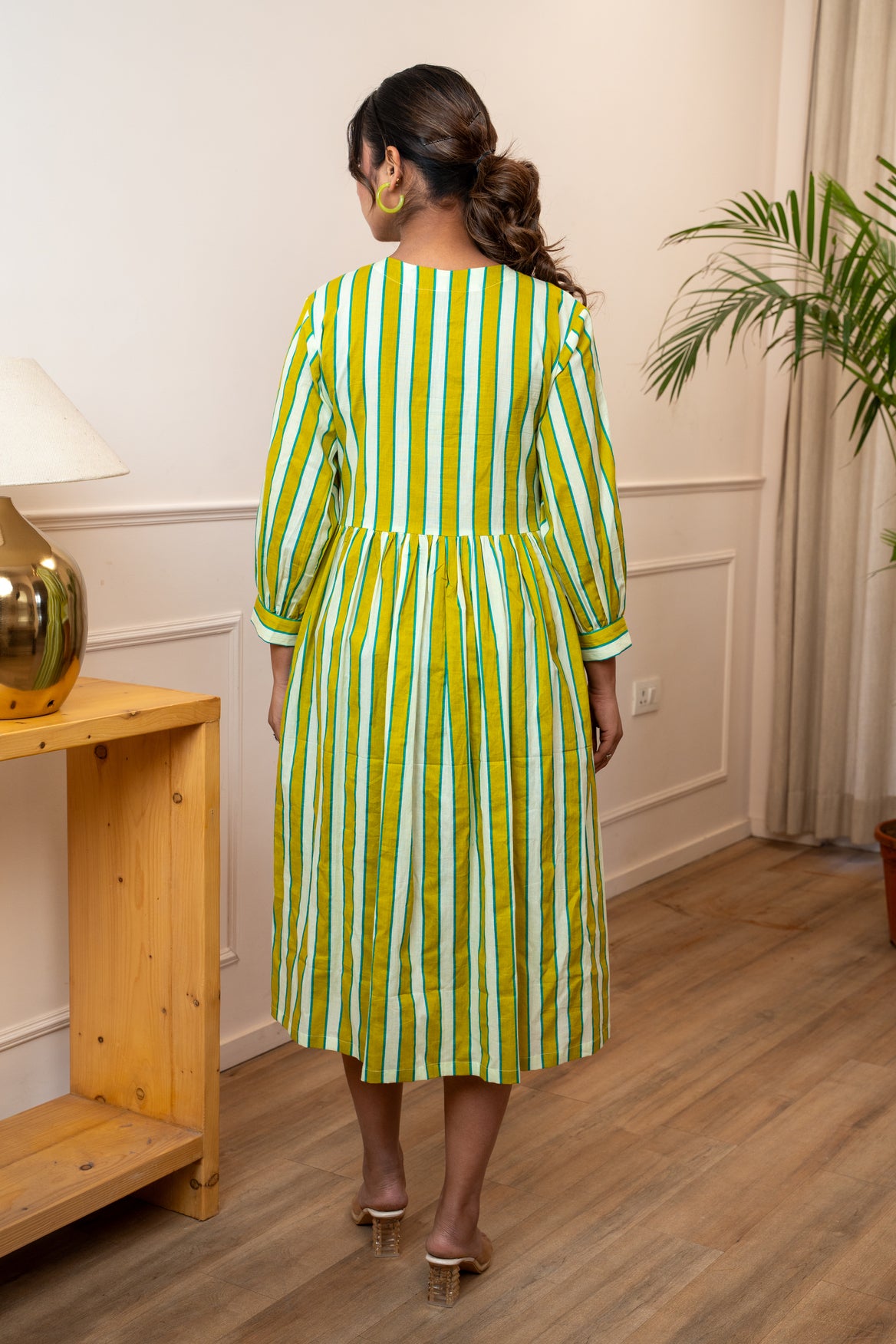Olive Stripeplay Cotton Dress