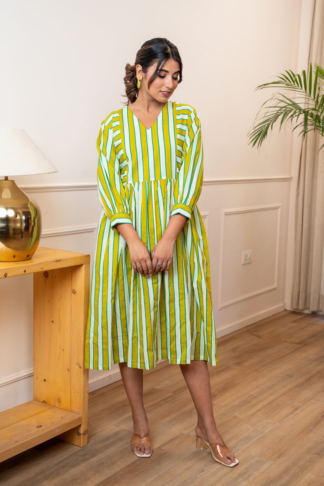 Olive Stripeplay Cotton Dress