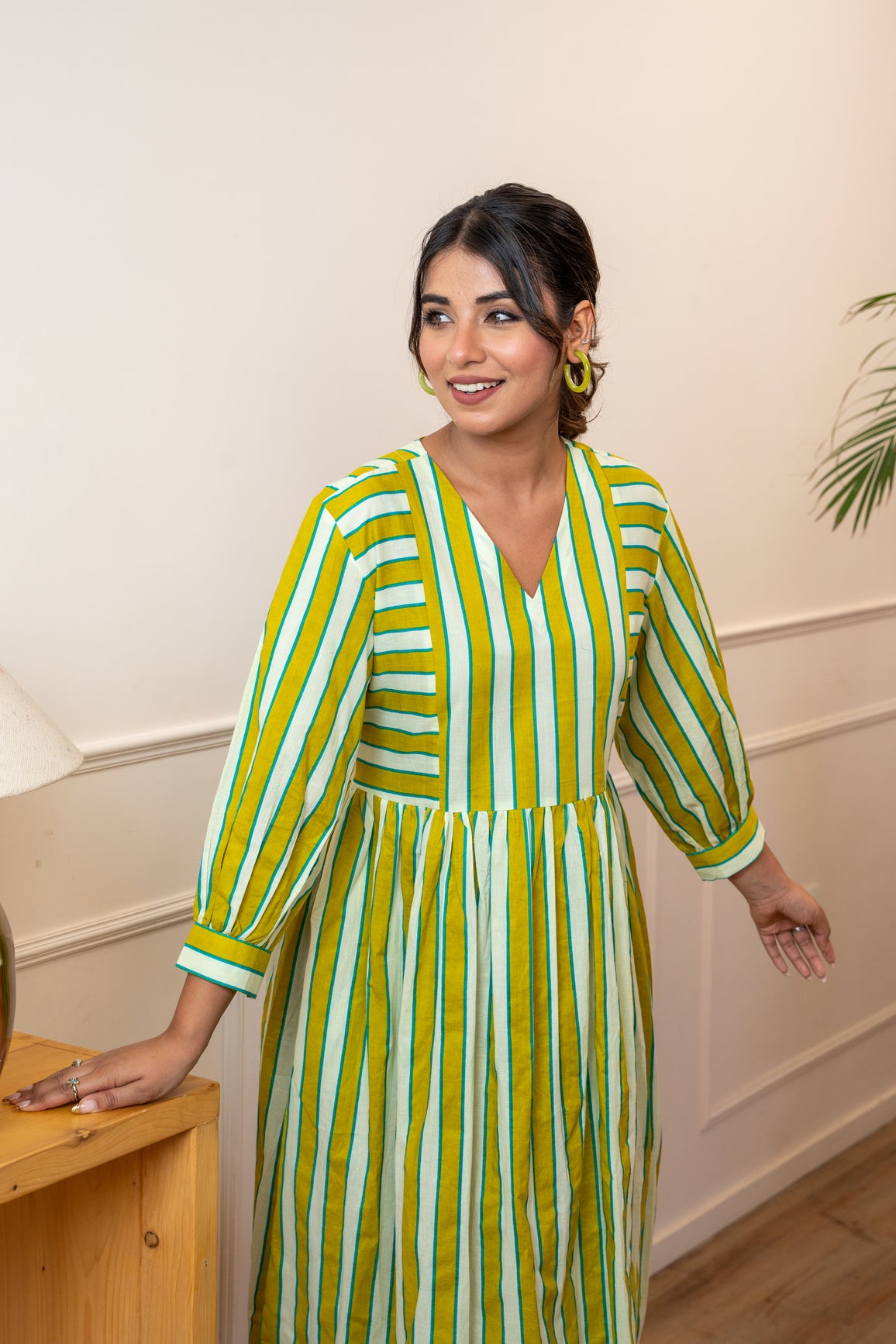 Olive Stripeplay Cotton Dress