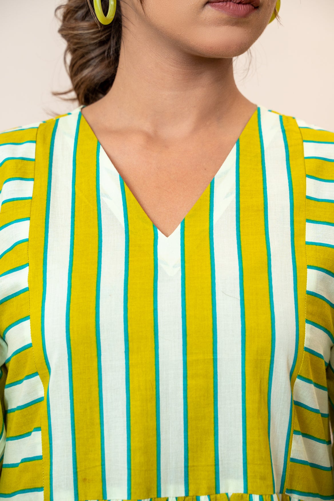 Olive Stripeplay Cotton Dress