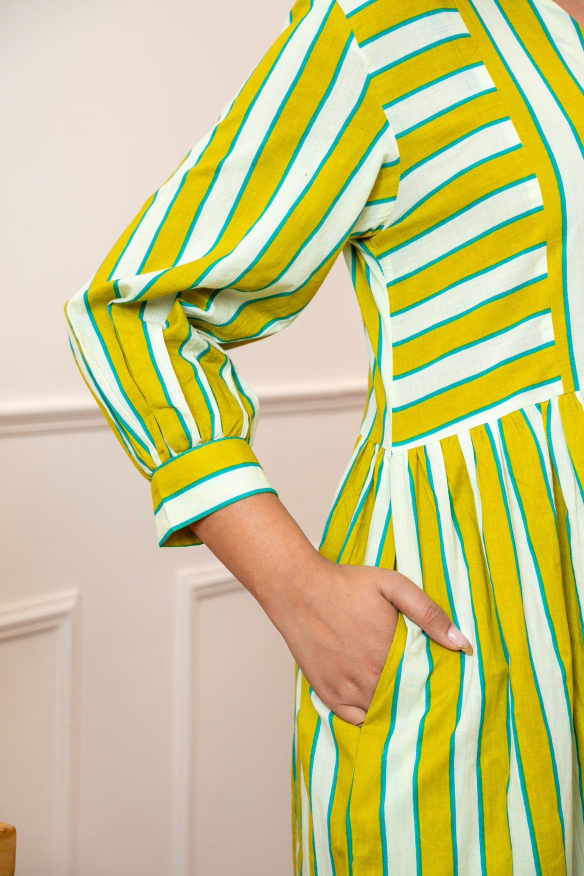 Olive Stripeplay Cotton Dress