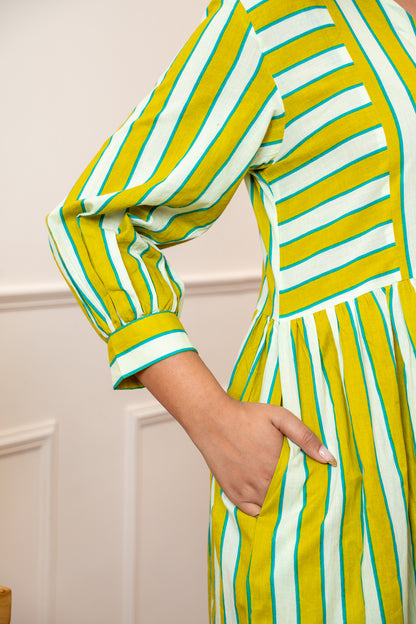 Olive Stripeplay Cotton Dress