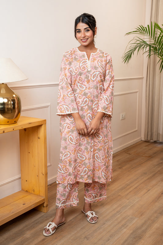 Blush Bloom Lace Cotton Co-ord Set