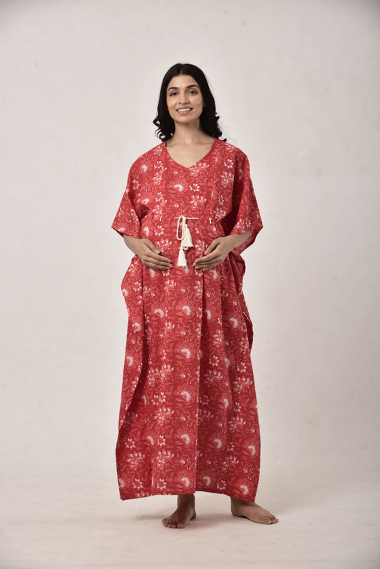 Red Rhapsody Maternity & Nursing Kaftan