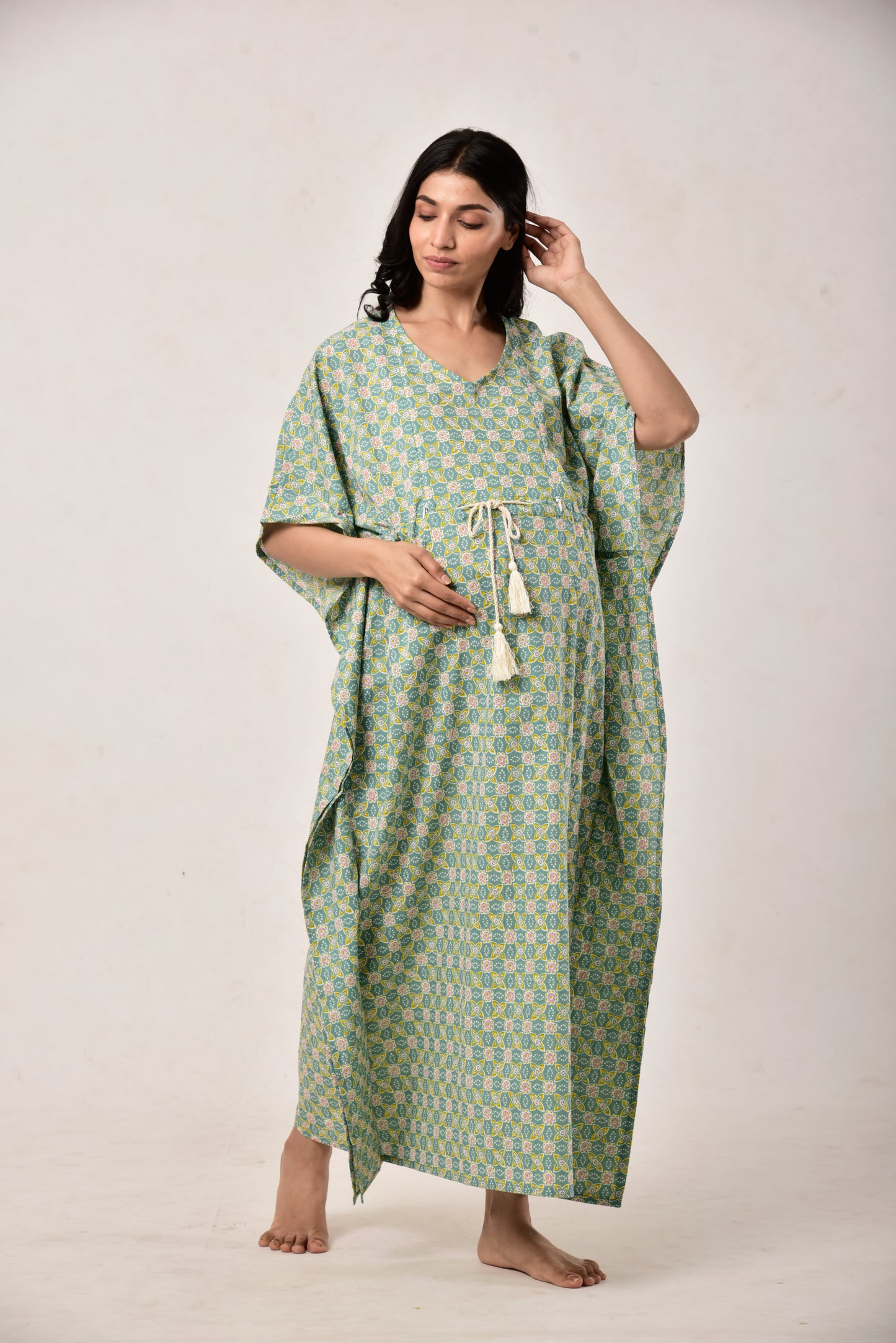 Gardenia On Green Maternity & Nursing Kaftan