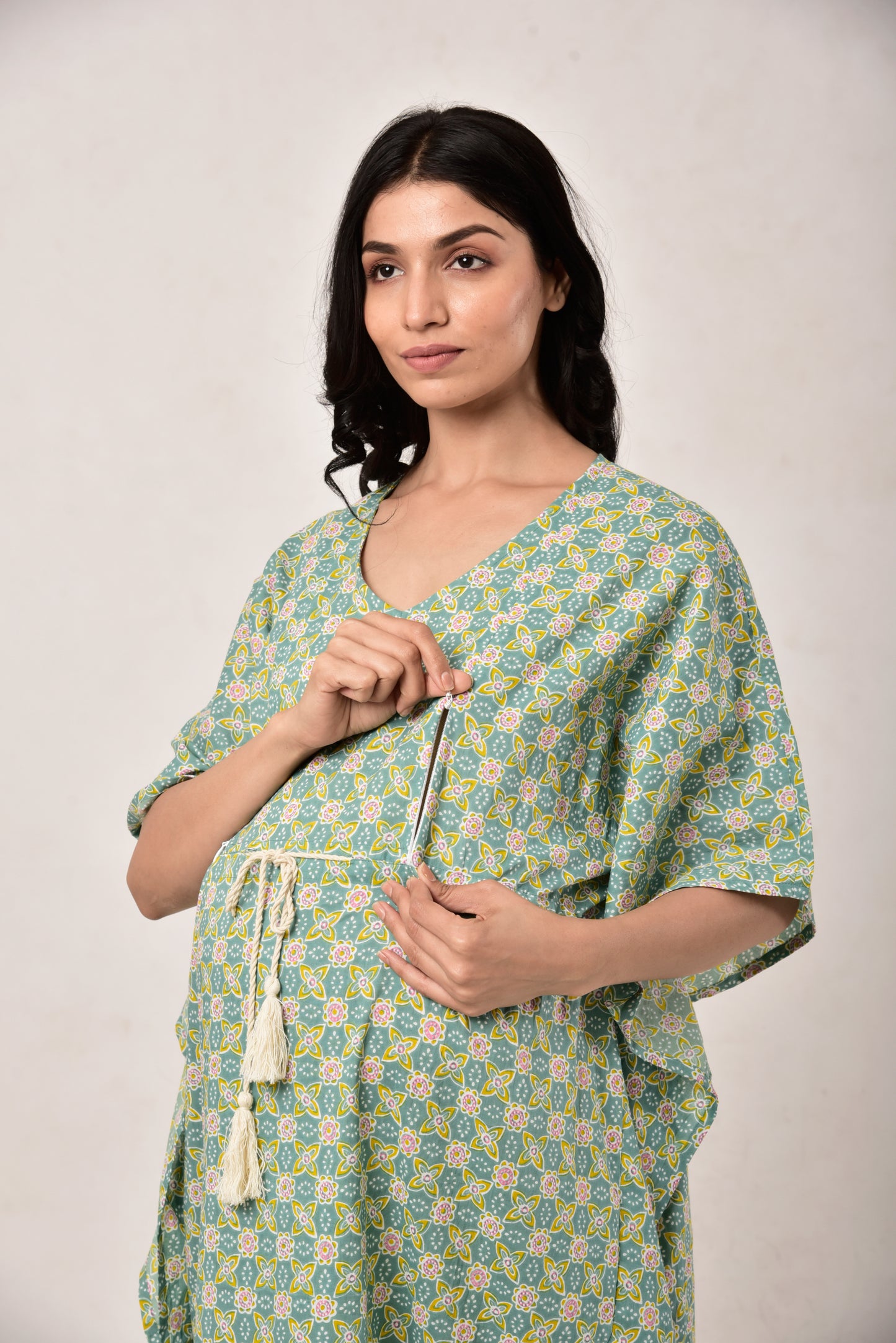 Gardenia On Green Maternity & Nursing Kaftan