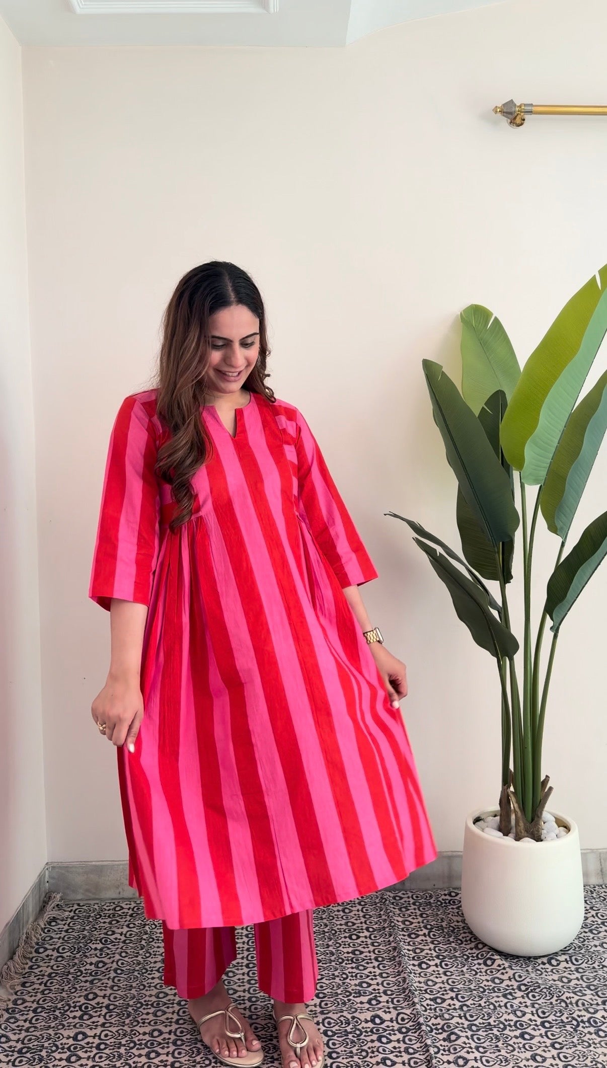 Scarlet Bloom Stripes Co-ord Set