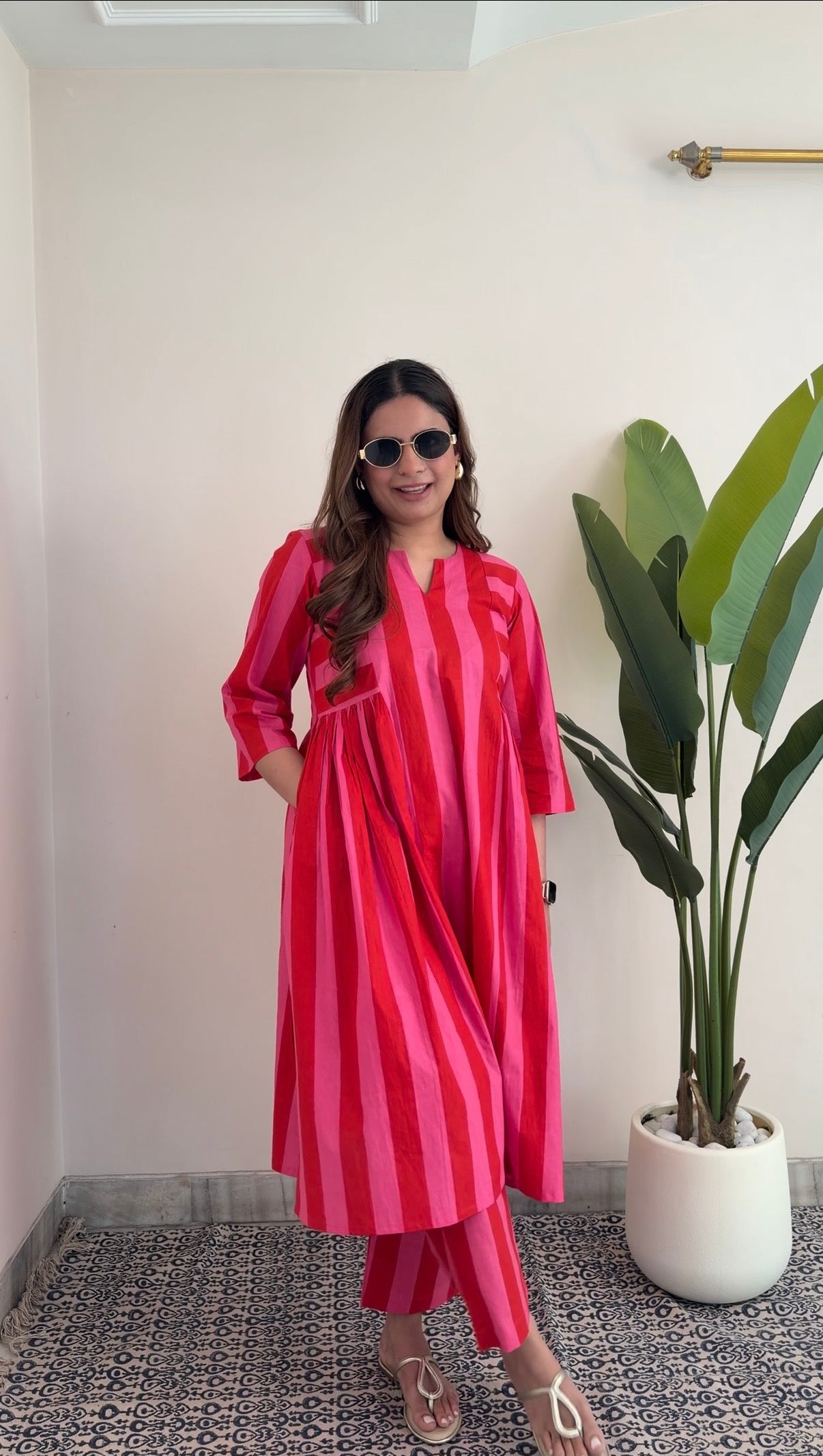 Scarlet Bloom Stripes Co-ord Set