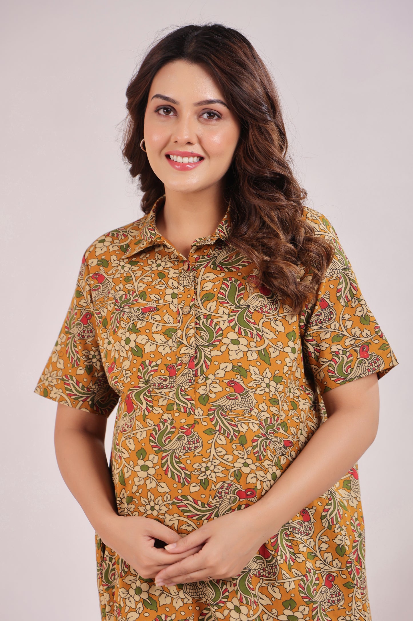 Mustard Kalamkari  Maternity & Nursing Co-ord Set