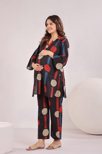Tribal Echo Black Maternity & Nursing Co-ord Set