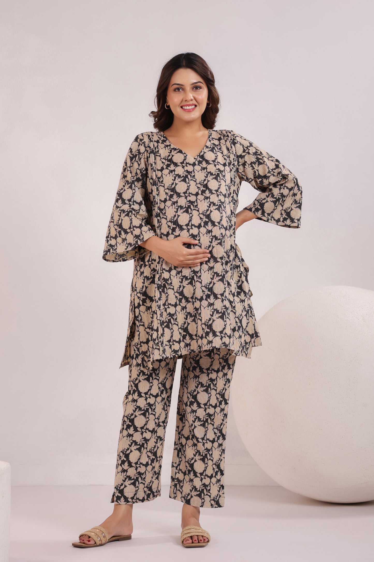 Bold Botanica Black  Maternity & Nursing Co-ord Set