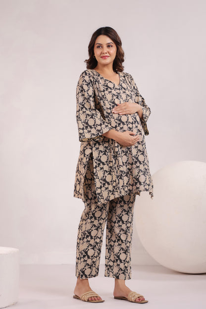 Bold Botanica Black  Maternity & Nursing Co-ord Set