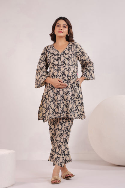 Bold Botanica Black  Maternity & Nursing Co-ord Set