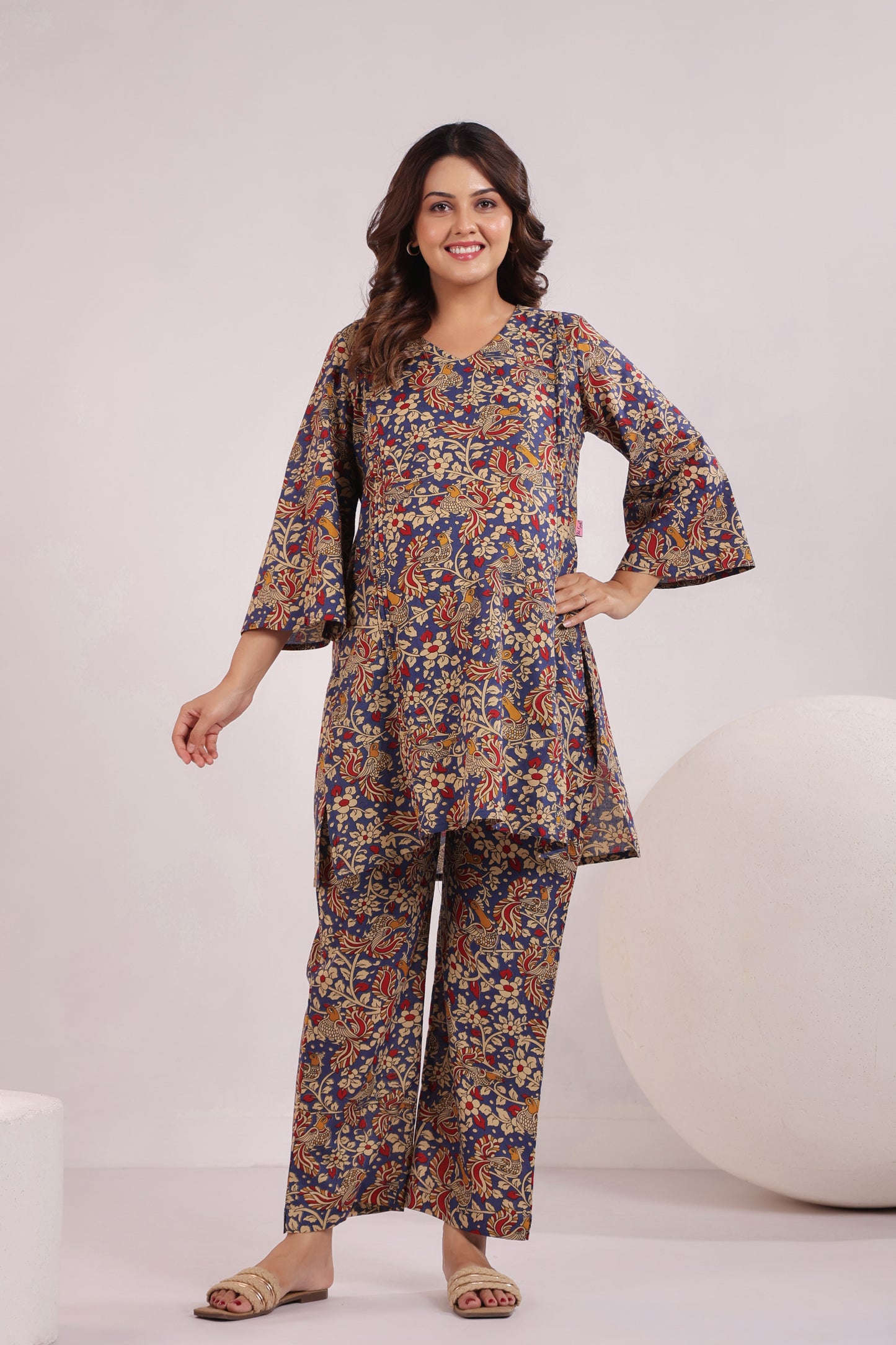 Blue Kalamkari Maternity & Nursing Co-ord Set