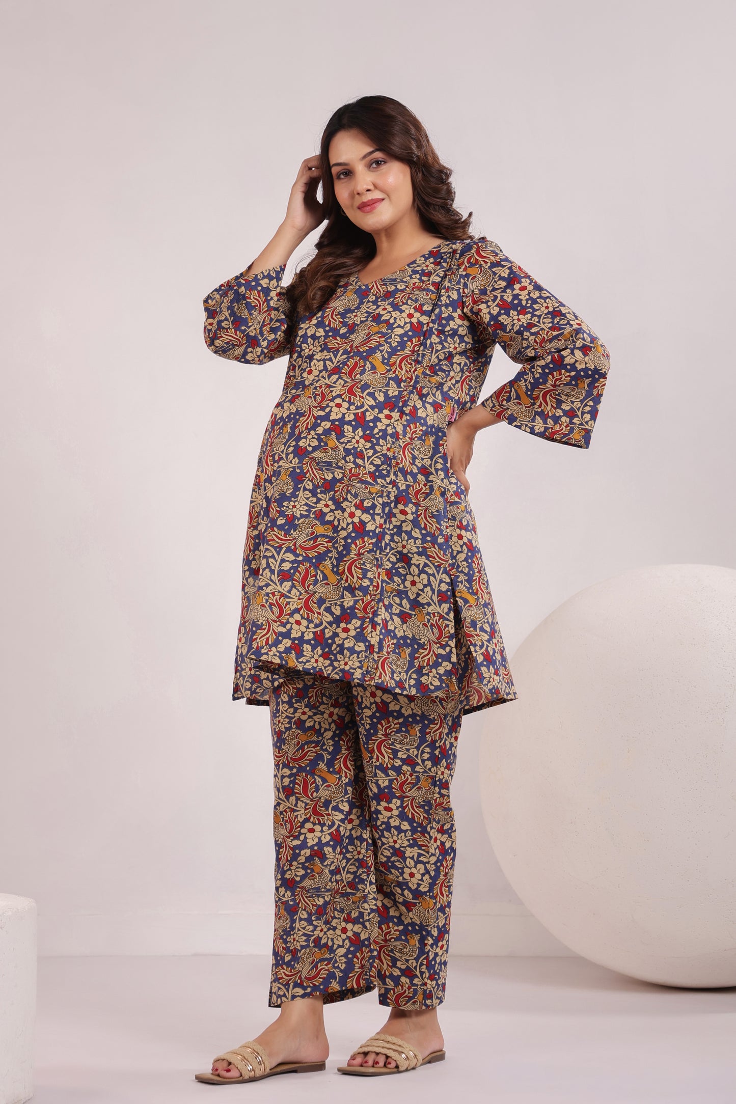 Blue Kalamkari Maternity & Nursing Co-ord Set
