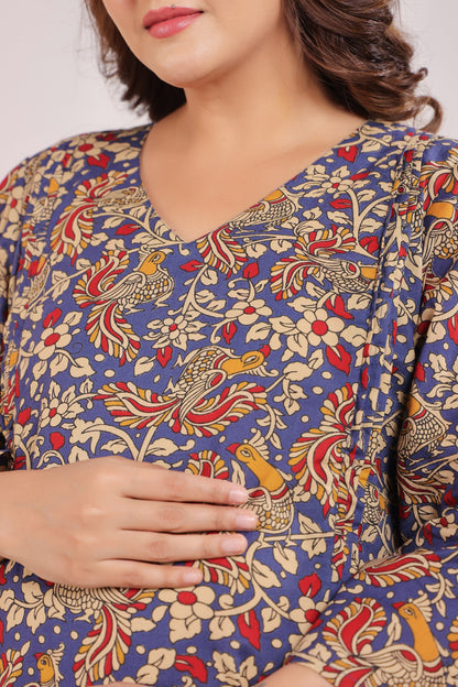 Blue Kalamkari Maternity & Nursing Co-ord Set