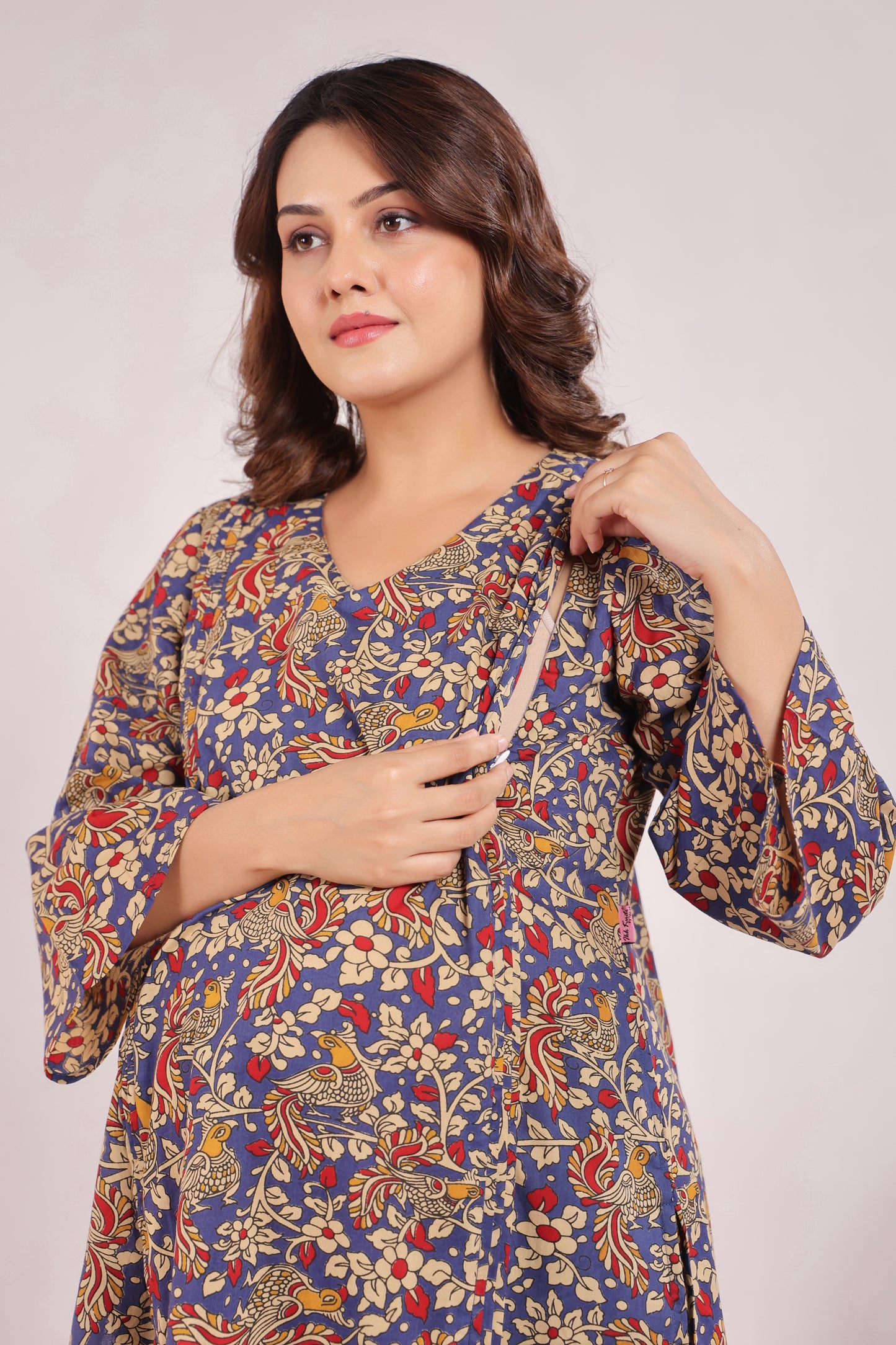 Blue Kalamkari Maternity & Nursing Co-ord Set