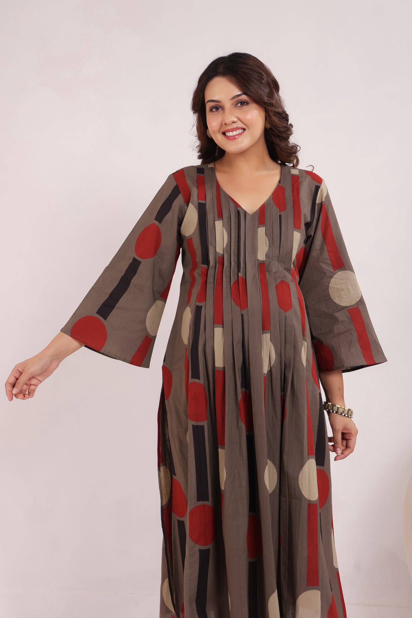 Tribal Echo Grey Maternity & Nursing Kurta Set