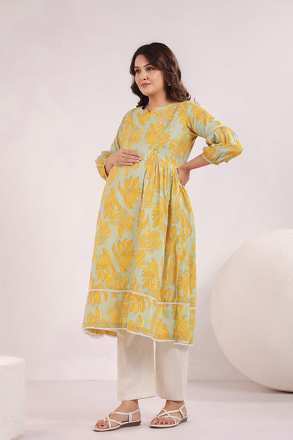 Lush Lime Oasis Green Maternity & Nursing Kurta