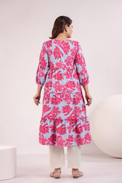 Whispering Leaves Blue Maternity & Nursing Kurta