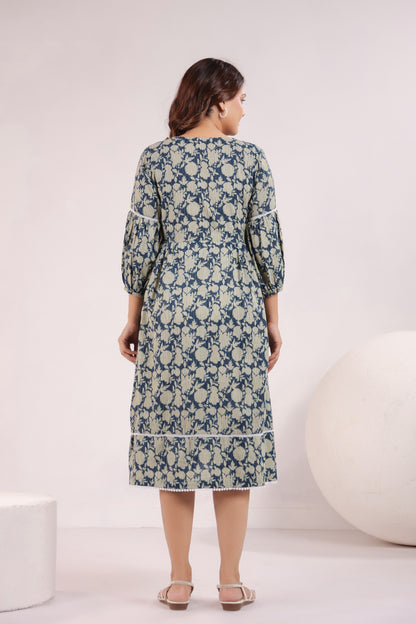 Nature's Indigo Katha Maternity & Nursing Dress