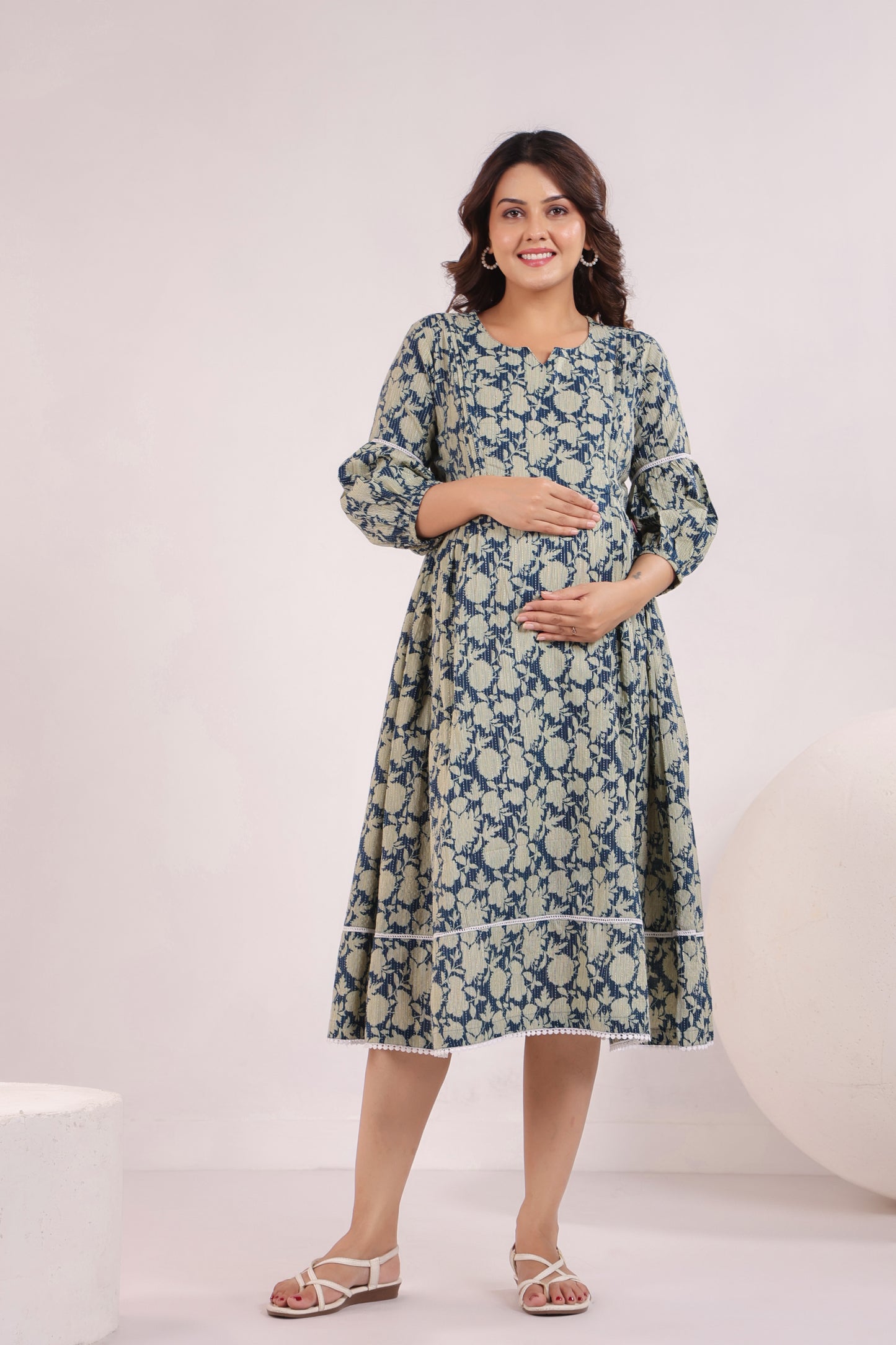 Nature's Indigo Katha Maternity & Nursing Dress