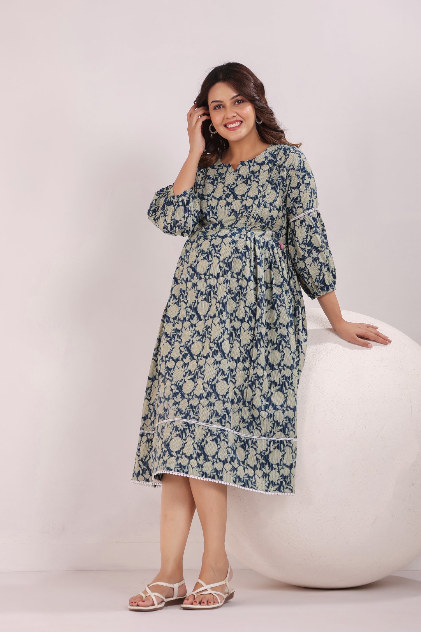 Nature's Indigo Katha Maternity & Nursing Dress