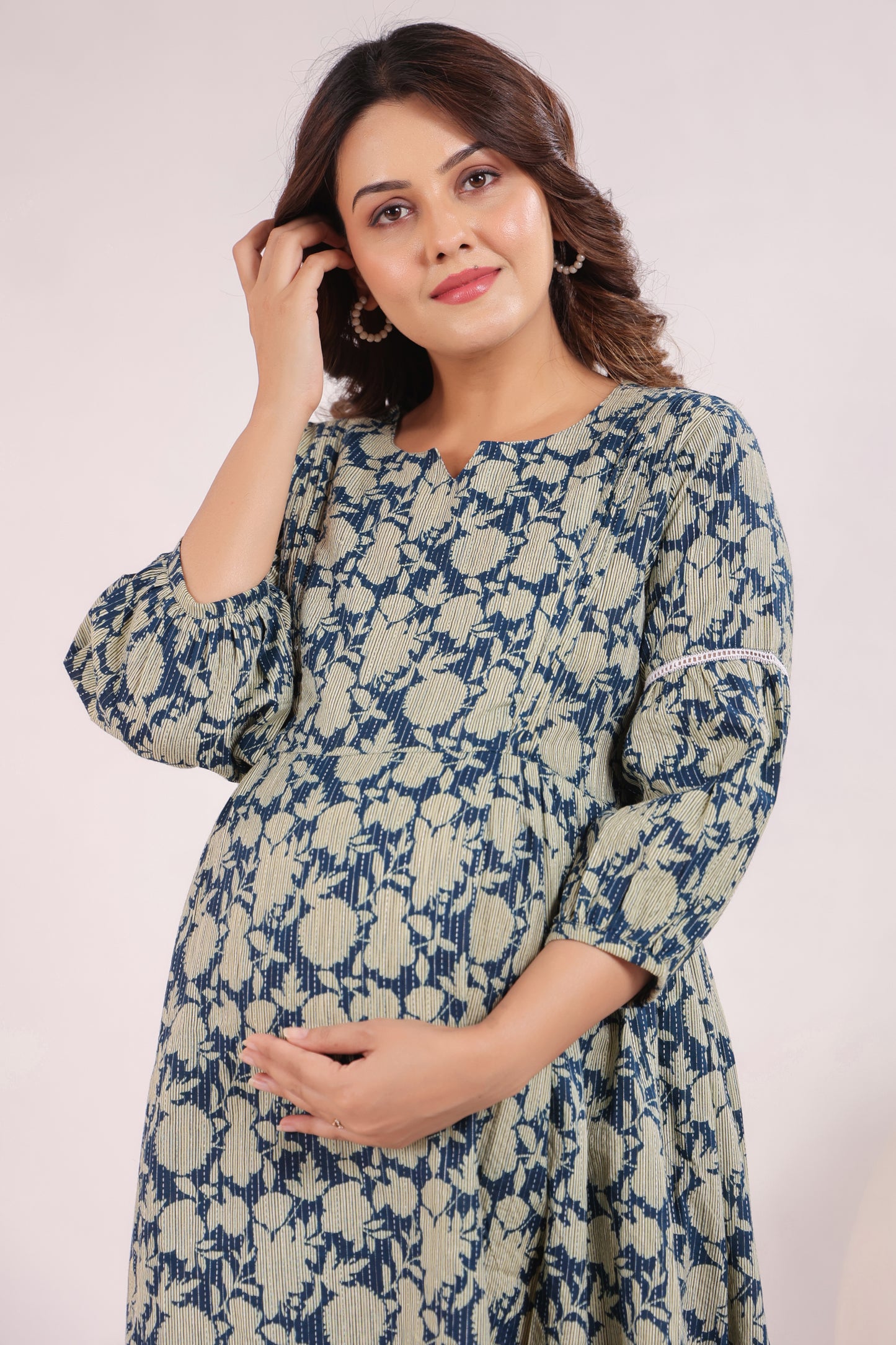 Nature's Indigo Katha Maternity & Nursing Kurta