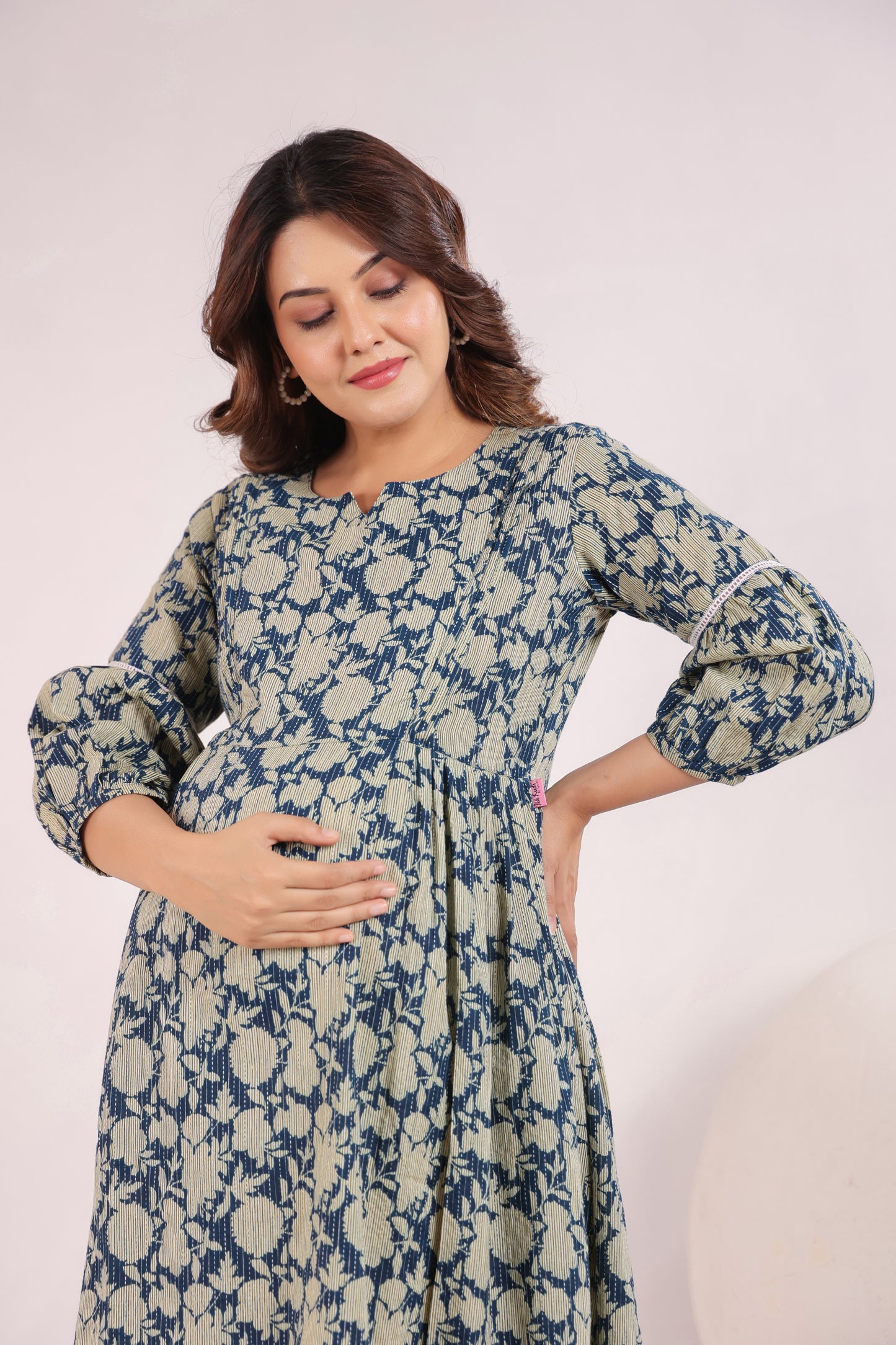 Nature's Indigo Katha Maternity & Nursing Dress