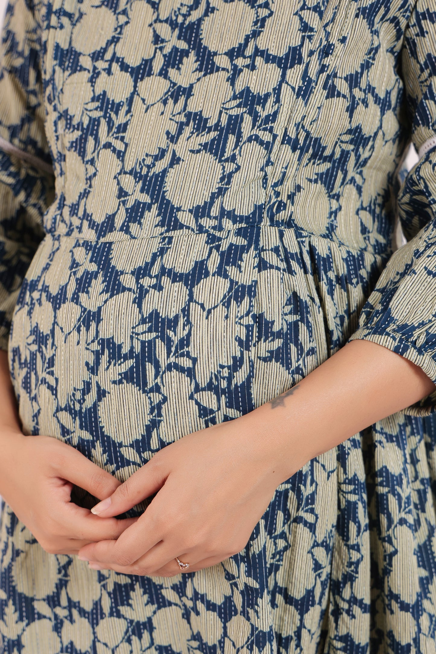 Nature's Indigo Katha Maternity & Nursing Dress
