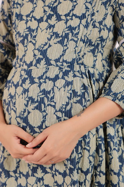 Nature's Indigo Katha Maternity & Nursing Dress