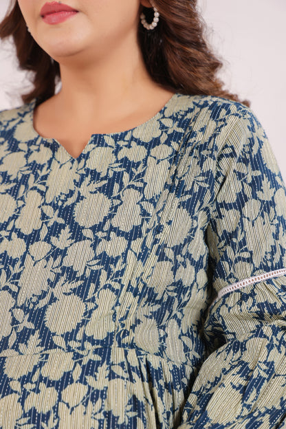 Nature's Indigo Katha Maternity & Nursing Dress