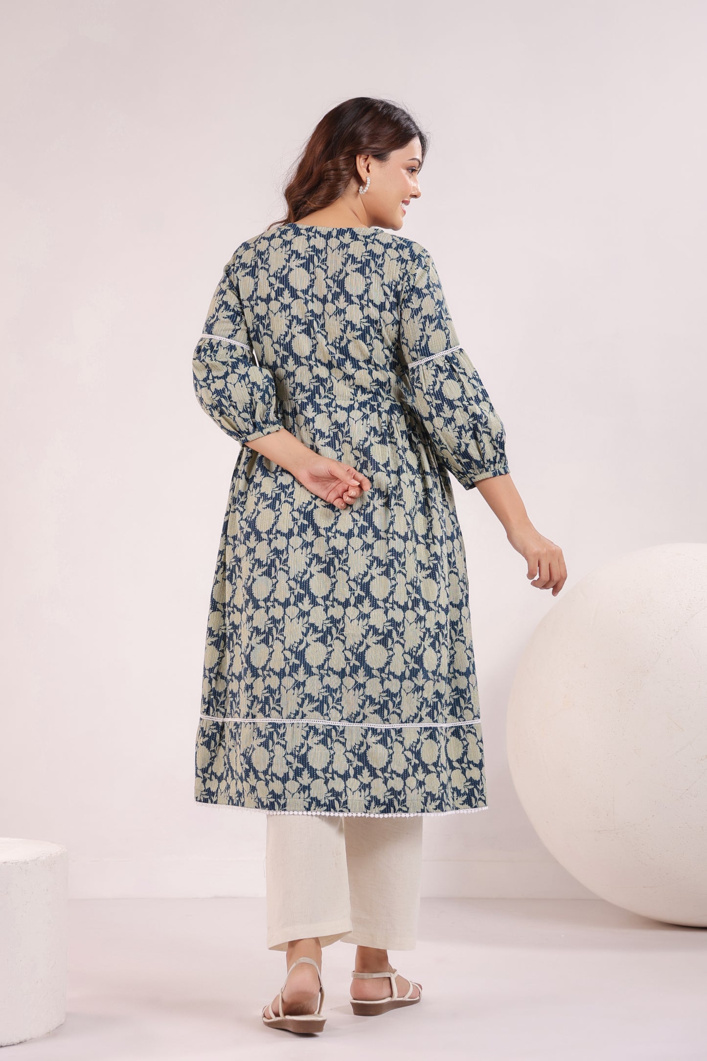 Nature's Indigo Katha Maternity & Nursing Kurta
