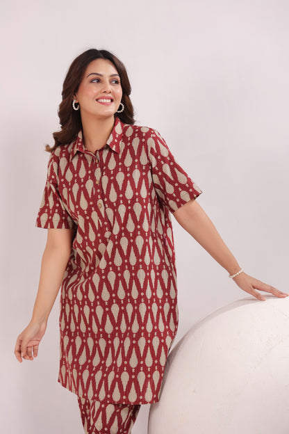 Radiant Red Cotton Co-ord Set