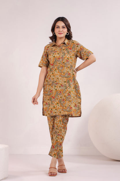 Mustard Kalamkari Cotton Co-ord Set