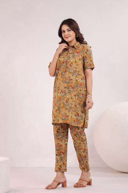 Mustard Kalamkari Cotton Co-ord Set