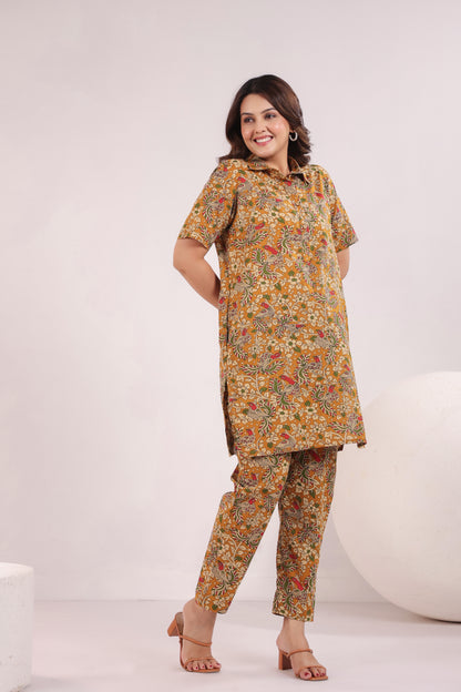 Mustard Kalamkari Cotton Co-ord Set