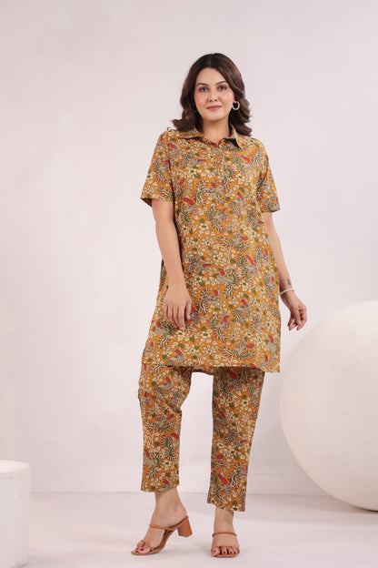 Mustard Kalamkari Cotton Co-ord Set