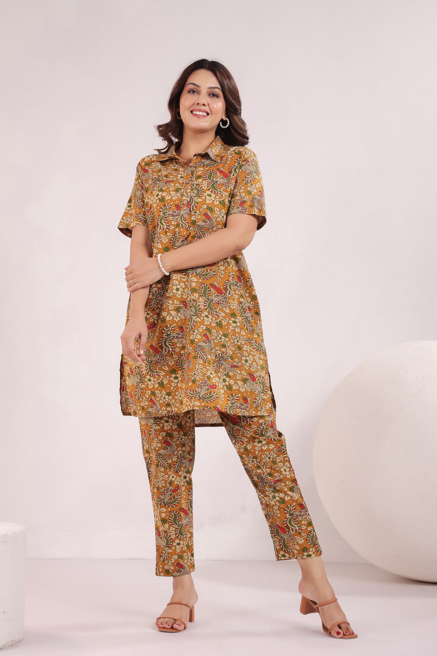 Mustard Kalamkari Cotton Co-ord Set