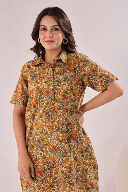 Mustard Kalamkari Cotton Co-ord Set