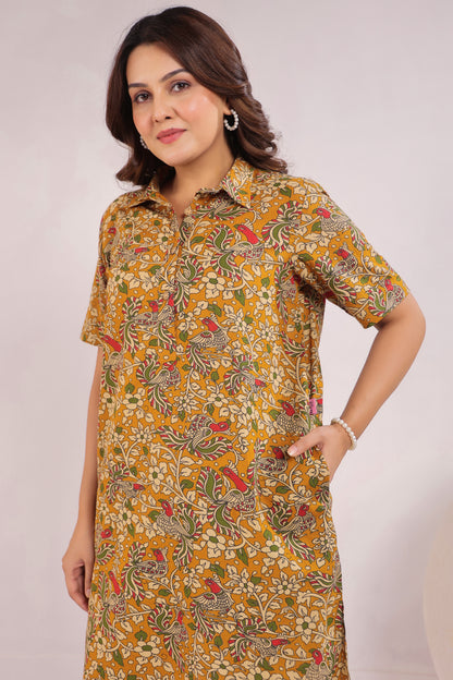 Mustard Kalamkari Cotton Co-ord Set