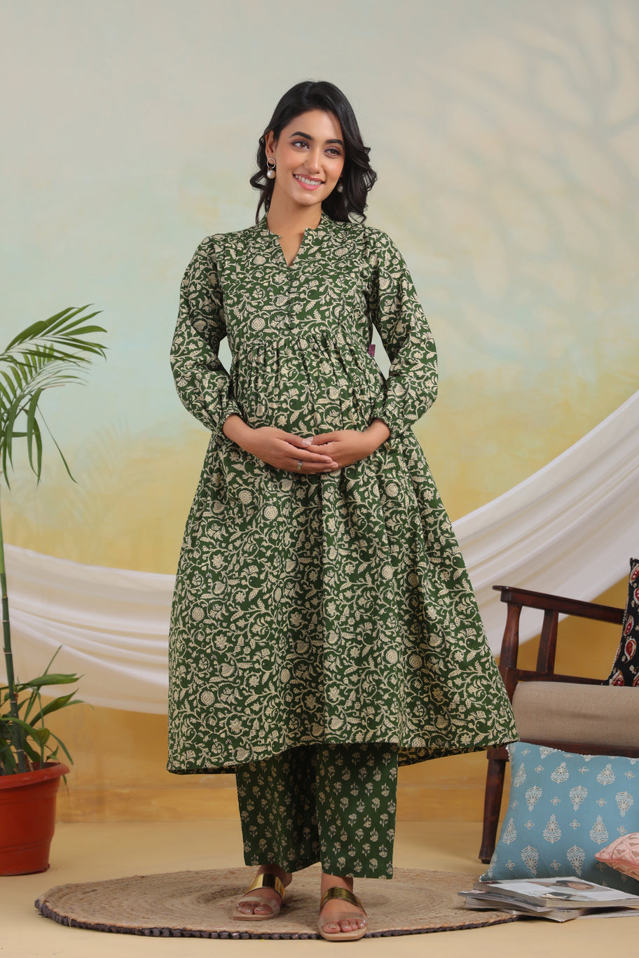 Zen Floral Maternity & Nursing Kurta Set